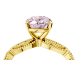 Yellow gold Fancy Pink Oval  Solitaire Milgrain Diamond Engagement Ring with Bezel and Marquise Band_169