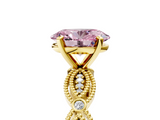 Yellow gold Fancy Pink Oval  Solitaire Milgrain Diamond Engagement Ring with Bezel and Marquise Band_170