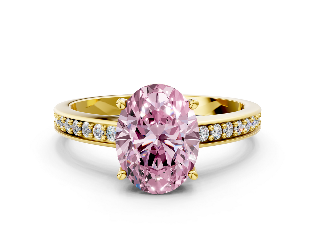 Yellow gold Fancy Pink Oval  Solitaire Pavé Band Prong Setting Ring_20
