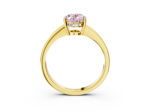 Yellow gold Fancy Pink Oval  Solitaire Pavé Band Prong Setting Ring