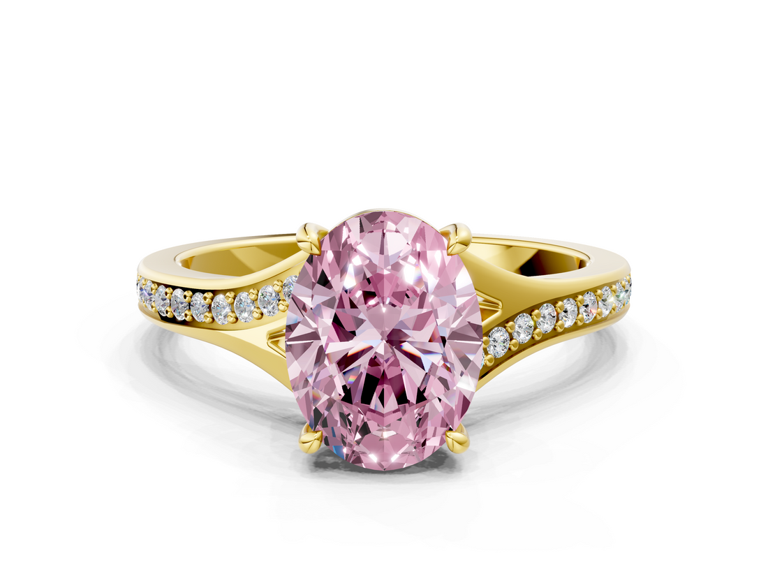 Yellow gold Fancy Pink Oval  Solitaire Pavé Band with Four-Prong Setting_28