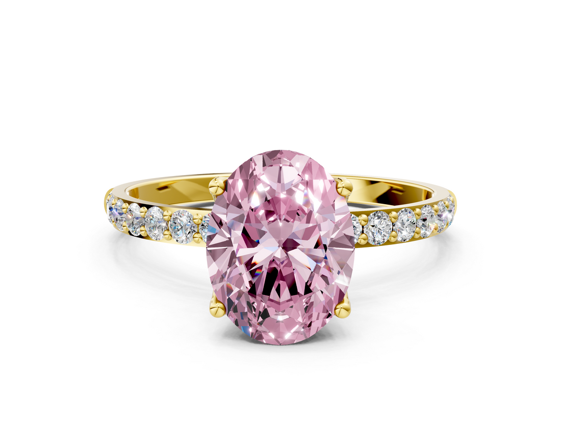 Yellow gold Fancy Pink Oval  Solitaire Pavé Diamond Engagement Ring with Four-Prong Setting_39