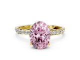 14K Yellow Gold 1.02 Carat Pink VS1 Oval Solitaire Pavé Diamond Engagement Ring with Four-Prong Setting
