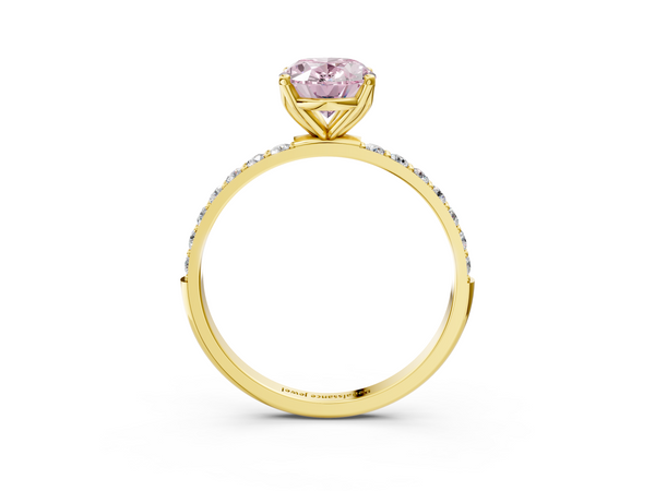 14K Yellow Gold 1.02 Carat Pink VS1 Oval Solitaire Pavé Diamond Engagement Ring with Four-Prong Setting
