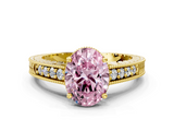Yellow gold Fancy Pink Oval  Solitaire Pavé Diamond Milgrain Engagement Ring with Four-Prong Setting_3