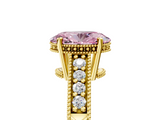 Yellow gold Fancy Pink Oval  Solitaire Pavé Diamond Milgrain Engagement Ring with Four-Prong Setting_8