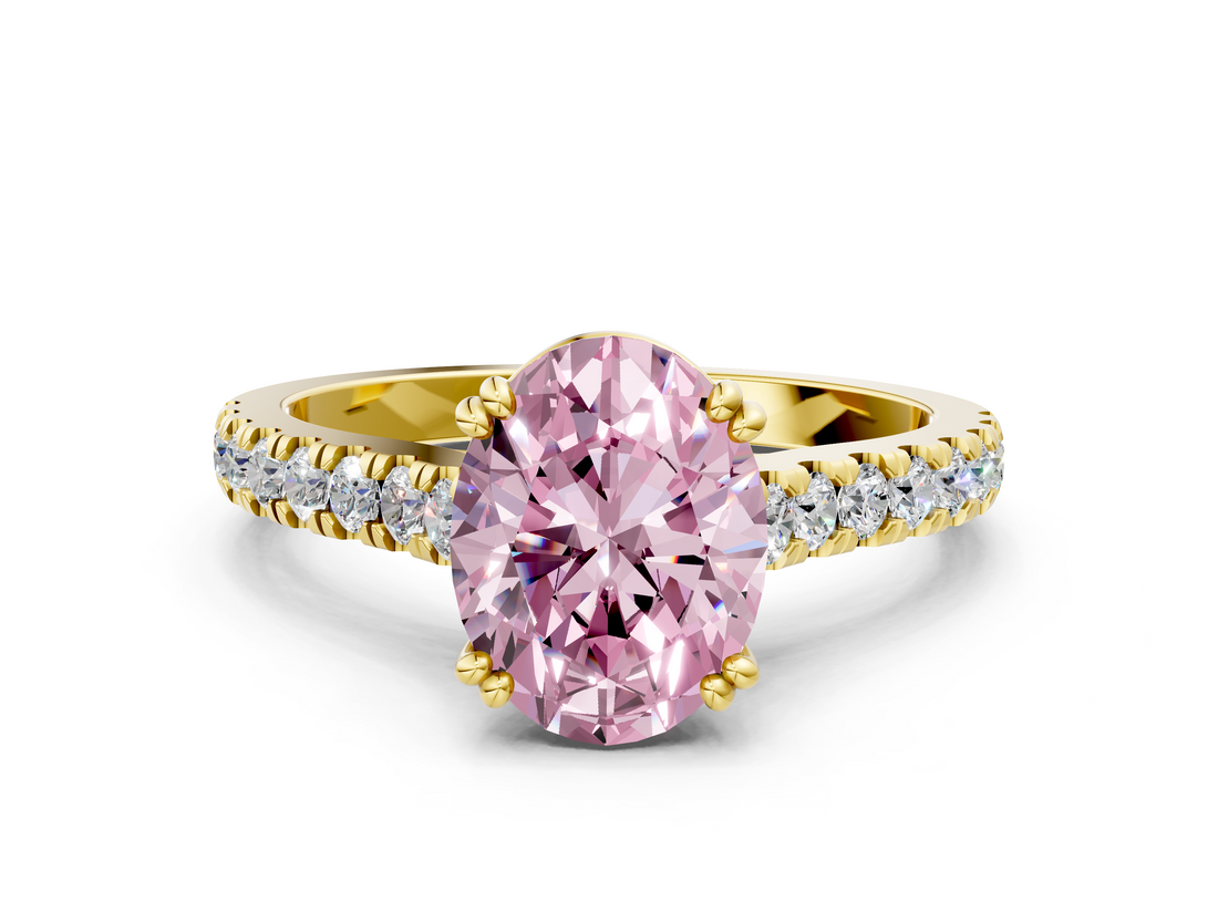 Yellow gold Fancy Pink Oval  Solitaire Pave Diamond Engagement Ring with Prong Setting_20