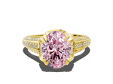 Yellow gold Fancy Pink Oval  Solitaire Pave Split Shank Ring with Four-Prong Setting_157