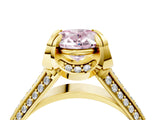 Yellow gold Fancy Pink Oval  Solitaire Pave Split Shank Ring with Four-Prong Setting_159