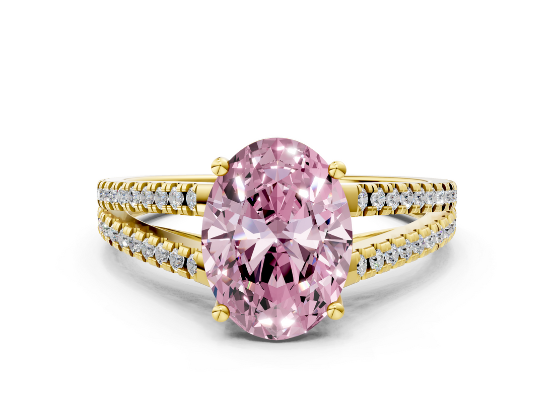 Yellow gold Fancy Pink Oval  Solitaire Split Shank Pavé Diamond Engagement Ring_385