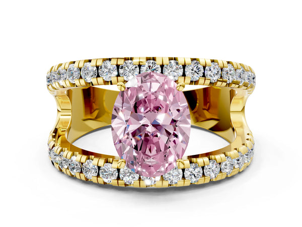 Yellow gold Fancy Pink Oval  Solitaire Split Shank Pave Diamond Ring