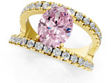 Yellow gold Fancy Pink Oval  Solitaire Split Shank Pave Diamond Ring_50