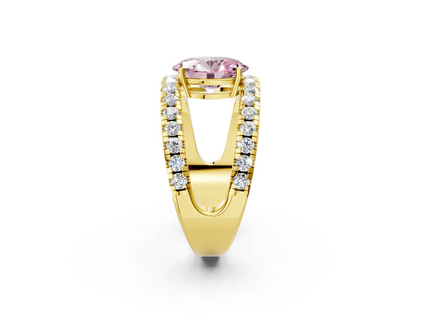 Yellow gold Fancy Pink Oval  Solitaire Split Shank Pave Diamond Ring