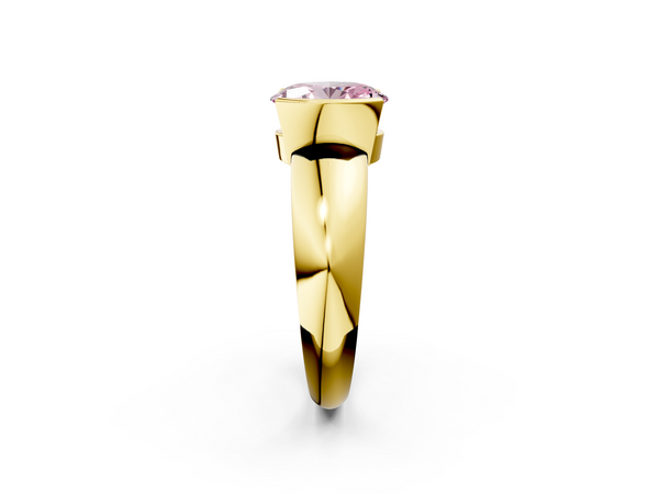 Yellow gold Fancy Pink Oval  Solitaire Tension Set Diamond Ring with Wide Band