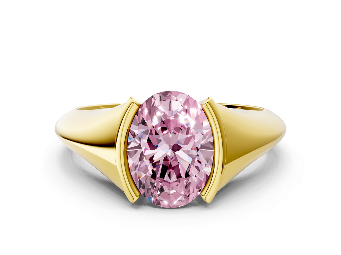 Yellow gold Fancy Pink Oval  Solitaire Tension Set Diamond Ring_20