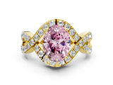 Yellow gold Fancy Pink Oval  Solitaire Twist Band Pavé Diamond Engagement Ring_32