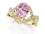 Yellow gold Fancy Pink Oval  Solitaire Twist Band Pavé Diamond Engagement Ring_33