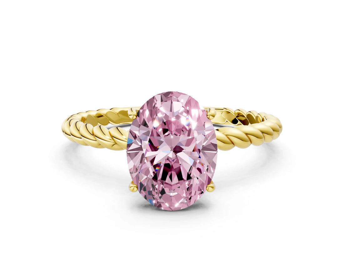 Yellow gold Fancy Pink Oval  Solitaire Twist Band Ring with Four-Prong Setting_67