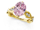 Yellow gold Fancy Pink Oval  Solitaire Twist Band with Leaf Prong Setting 2