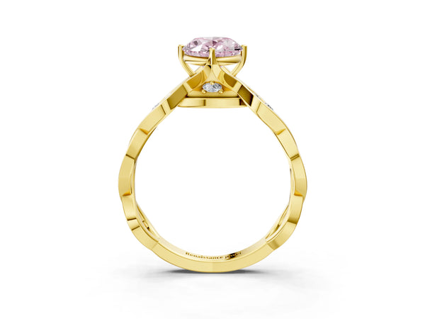 Yellow Gold Oval Twisted Engagement Ring Setting for Fancy Pink Center with Accented Crossover Band