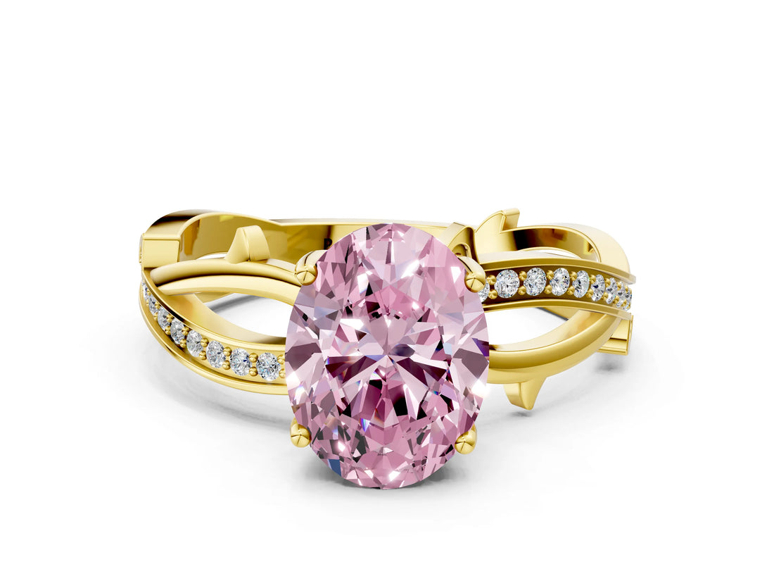 Yellow gold Fancy Pink Oval  Solitaire Twist Band with Pavé Accents and Four-Prong Setting_20