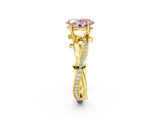 Yellow gold Fancy Pink Oval  Solitaire Twist Band with Pavé Accents and Four-Prong Setting_22