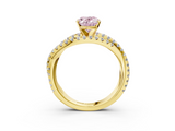 Yellow gold Fancy Pink Oval  Solitaire Twist Band with Pavé Setting and Four-Prong Setting_83