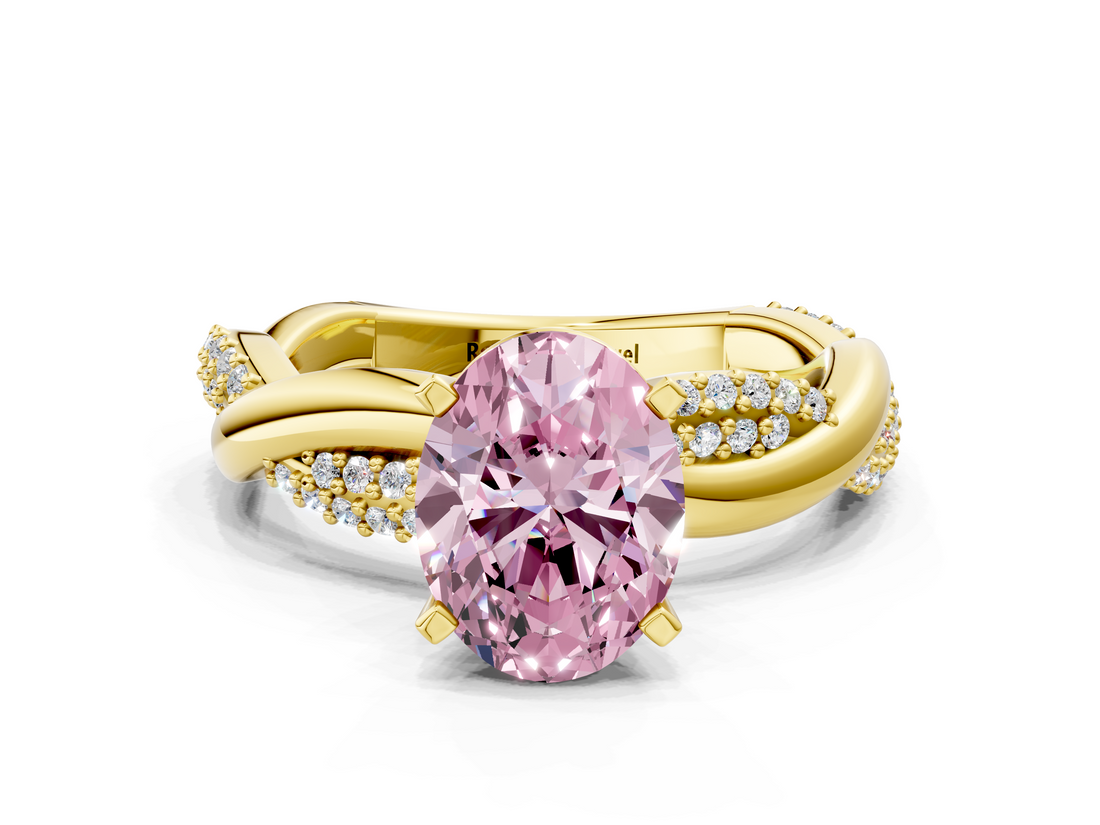 Yellow gold Fancy Pink Oval  Solitaire Twist Band with Pave Prong Setting_28