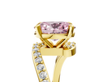 Yellow gold Fancy Pink Oval  Solitaire Twist Band with Pave Set Diamonds and Four-Prong Setting_166