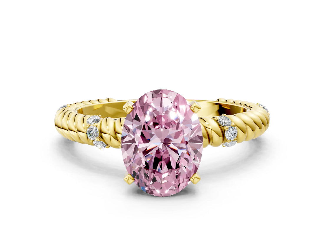 Yellow gold Fancy Pink Oval  Solitaire Twisted Band Prong Set Engagement Ring_61