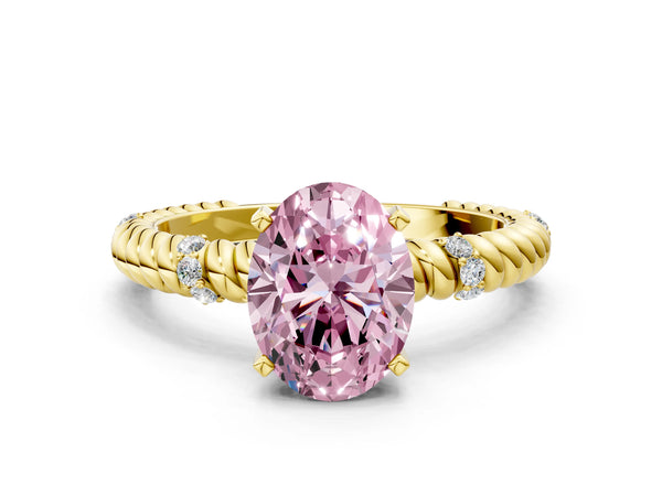Yellow gold Fancy Pink Oval  Solitaire Twisted Band Prong Set Engagement Ring