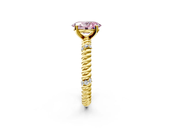 Yellow gold Fancy Pink Oval  Solitaire Twisted Band Prong Set Engagement Ring