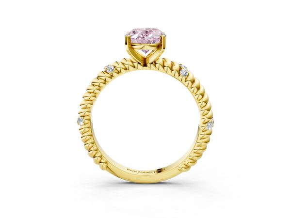Yellow gold Fancy Pink Oval  Solitaire Twisted Band Prong Set Engagement Ring
