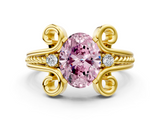 Yellow gold Fancy Pink Oval  Solitaire Twisted Band Scroll Prong Ring_3