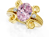 Yellow gold Fancy Pink Oval  Solitaire Twisted Band Scroll Prong Ring_4