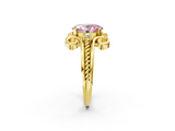 Yellow gold Fancy Pink Oval  Solitaire Twisted Band Scroll Prong Ring_5