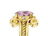 Yellow gold Fancy Pink Oval  Solitaire Twisted Band Scroll Prong Ring_8