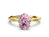 Yellow gold Fancy Pink Oval  Solitaire Twisted Band with Bead Prong Setting_375
