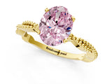 Yellow gold Fancy Pink Oval  Solitaire Twisted Band with Bead Prong Setting_376