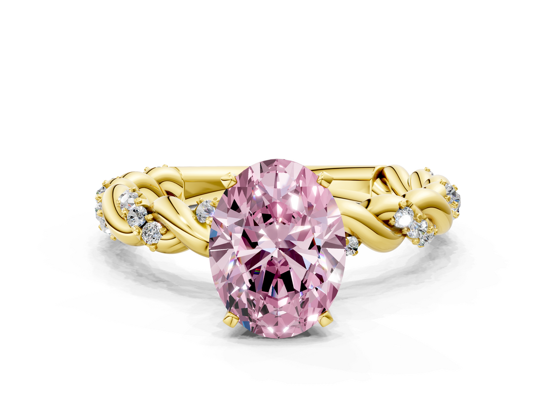 Yellow gold Fancy Pink Oval  Solitaire Twisted Band with Pavé Accents and Four-Prong Setting_3