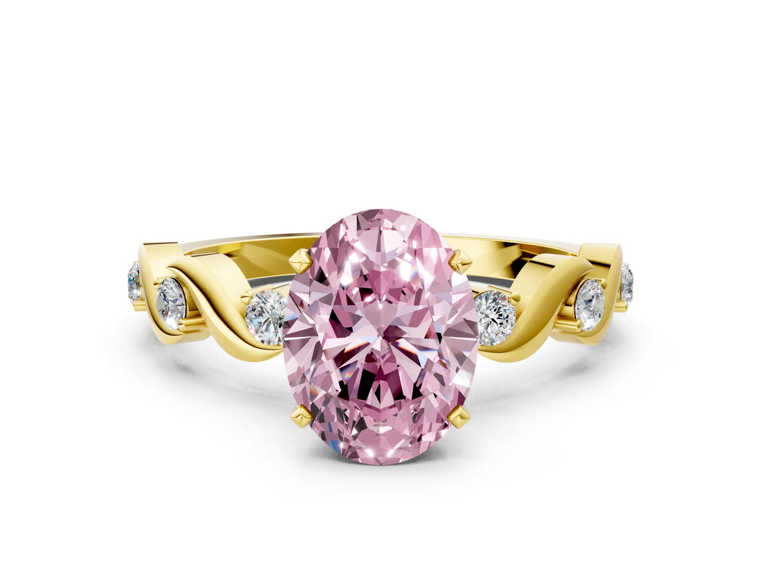 Yellow gold Fancy Pink Oval  Solitaire Twisted Band with Prong Setting