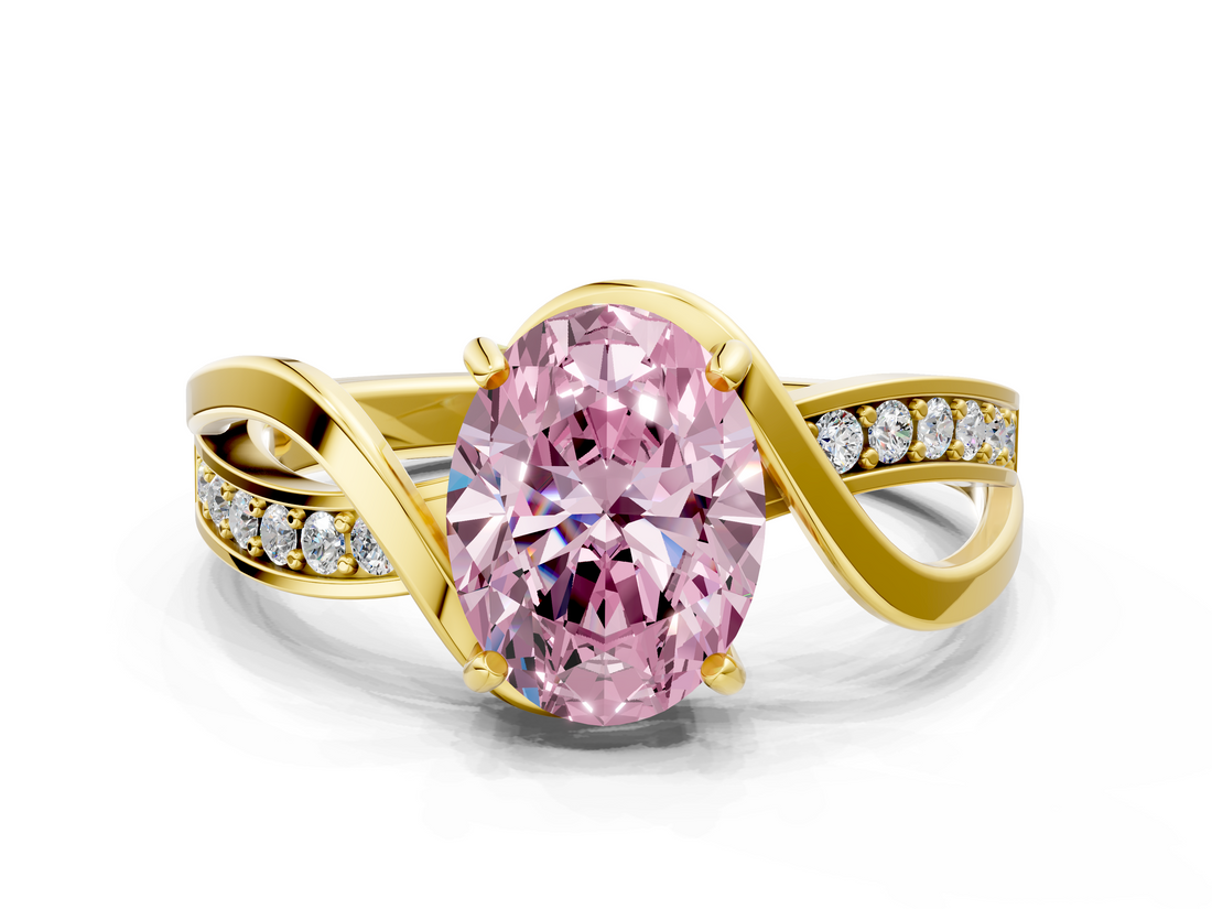 Yellow gold Fancy Pink Oval  Solitaire Twisted Band with Prong Setting_3