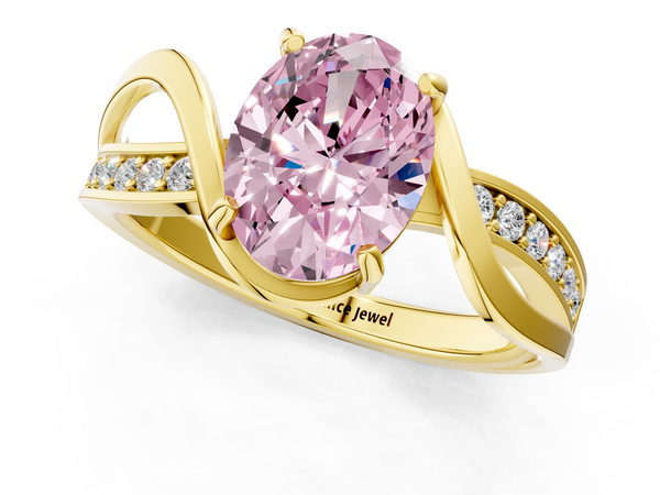 Yellow gold Fancy Pink Oval  Solitaire Twisted Band with Prong Setting