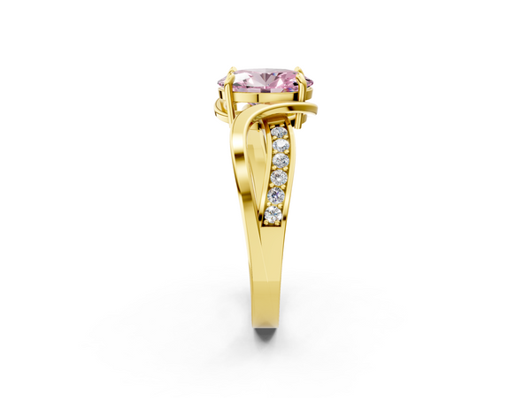Yellow gold Fancy Pink Oval  Solitaire Twisted Band with Prong Setting