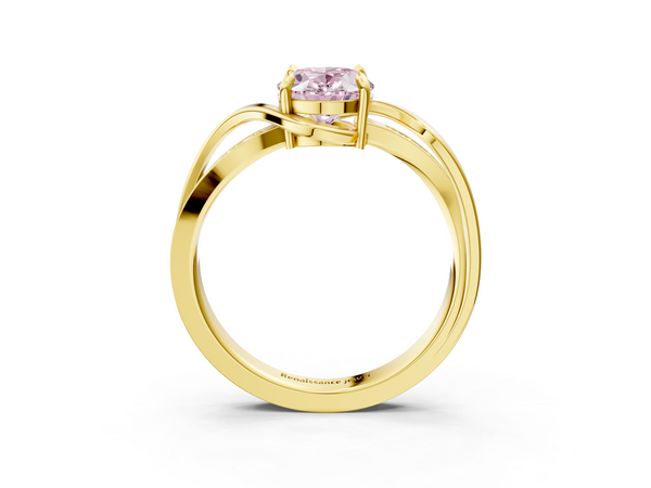 Yellow gold Fancy Pink Oval  Solitaire Twisted Band with Prong Setting
