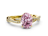 Yellow gold Fancy Pink Oval  Solitaire Twisted Pave Diamond Ring with Four-Prong Setting_12
