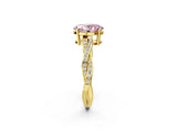Yellow gold Fancy Pink Oval  Solitaire Twisted Pave Diamond Ring with Four-Prong Setting_87