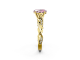 Yellow gold Fancy Pink Oval  Solitaire Vine Band with Milgrain Prong Setting_5