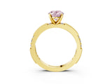 Yellow gold Fancy Pink Oval  Solitaire with Pavé Band and Four-Prong Setting_299