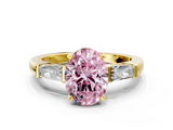 Yellow gold Fancy Pink Oval  Solitaire with Tapered Baguette Side Stones on a Classic Band with Four-Prong Setting_92